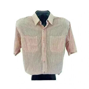Mens Bob Timberlake Orange White Seersucker Short Sleeve Button Up Size L Preppy